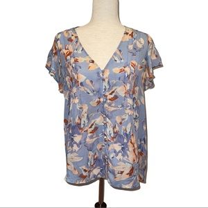 Joie 100% Silk Soft blue Floral Short sleeve Blouse top S